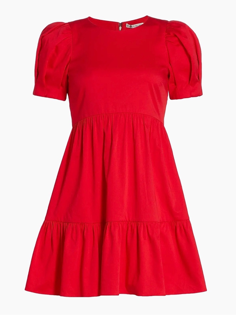 Alice + Olivia NWT Ann Curved Empire-Waist Tiered Cotton Minidress Red Size 0